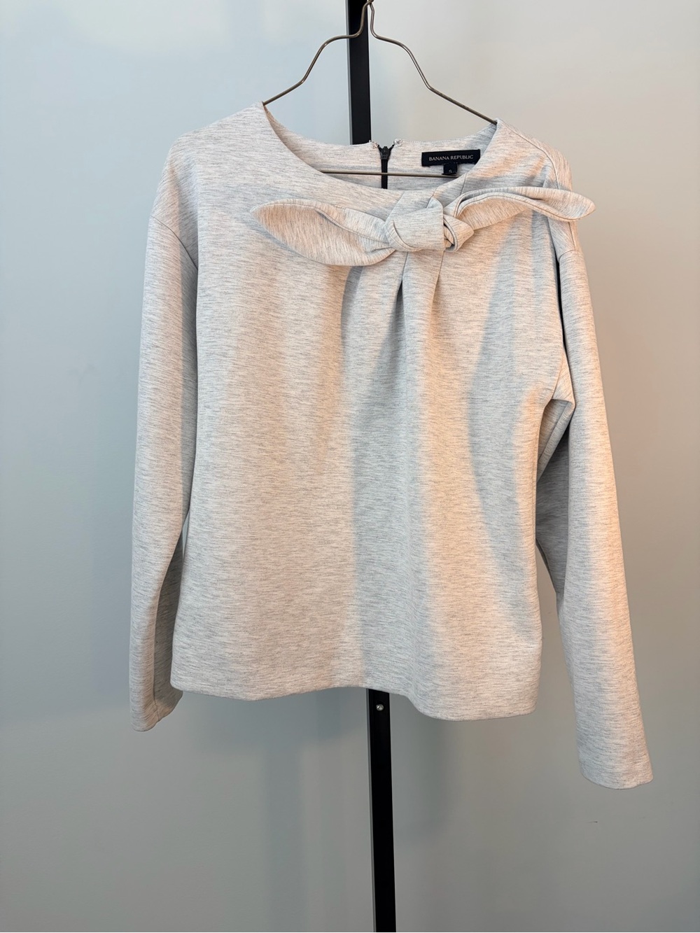 Banana Republic Light Gray Bow-Detail Long Sleeve Sweatshirt